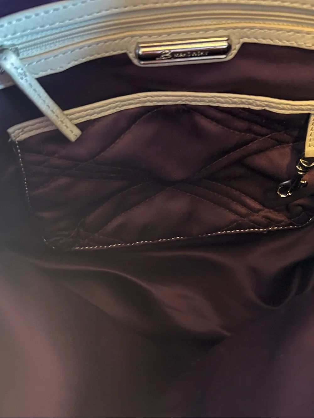 b. makowsky Cream Leather Satchel with Turn-Lock Hardware